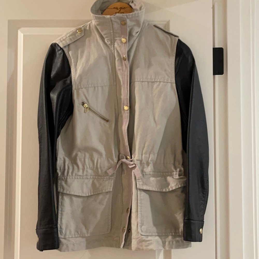 H&M mixed media faux leather & twill safari jacket